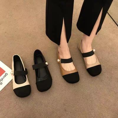 Весна 2025 одно слово с женскими туфлями Мэри Джейн маленький толстый каблук квадратный носок мелкий вырез одинарные туфли