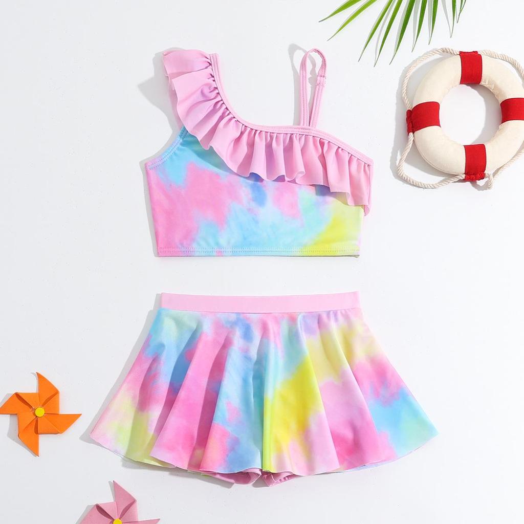 Радужный купальник-двойка для девочек 2024 - Модный купальник в стиле платья принцессы для детей