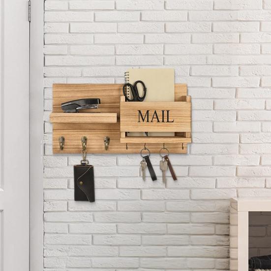 Настенная полка 4-в-1 для прихожей, держатель для почты, крючки, деревенский деревянный, с креплением на стену для ключей, органайзер для прихожей