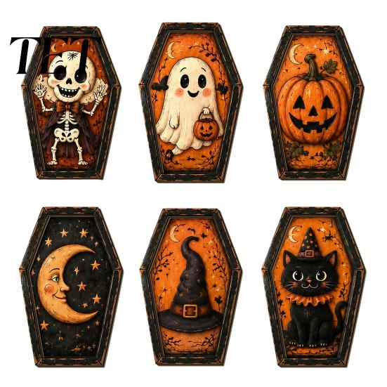 Pumpkin Desktop Signs Vintage Halloween Wooden Table Decoration, Rustic Black Cat Ghost Skeleton Distressed Wood Decorations Block Sign for Farmhouse