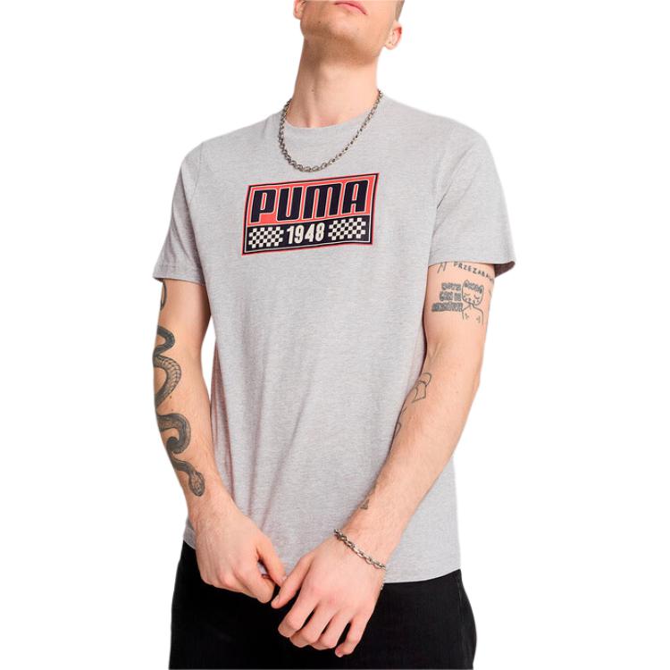 Puma Графика Мото Спорт Повседневный Дышащий Универсальный Футболка с коротким рукавом Мужские Топы Серый 688680-54