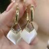 Trend Luxury White Cat Eye Stone Geometric Rhombus Earrings for Women Temperament Jewelry Gift Accessories