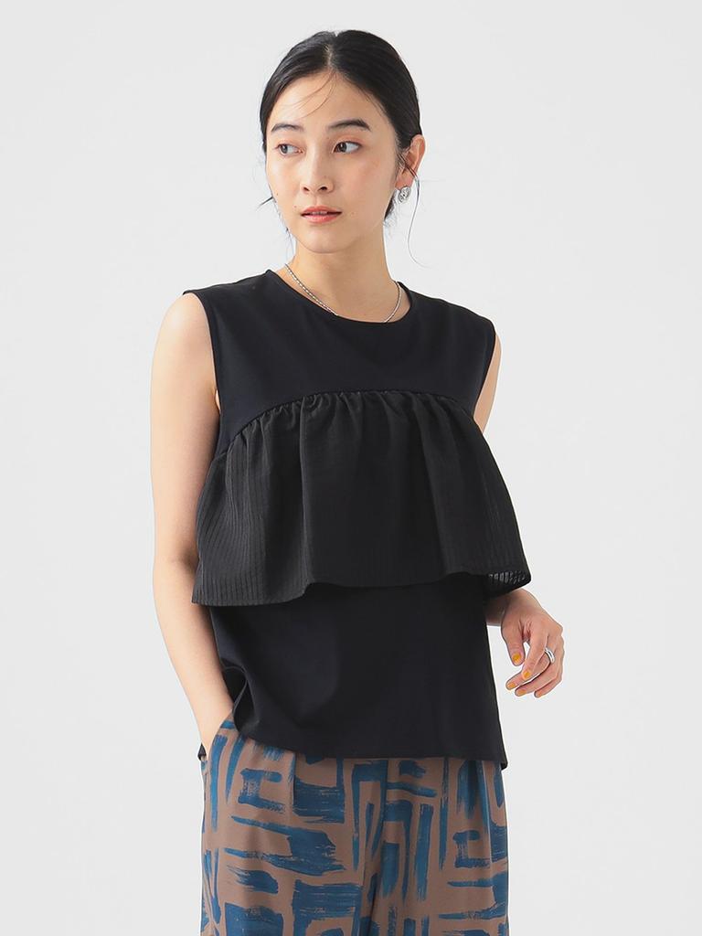 LIFE STORE by BEAMS TEE Mixed Material Ruffle Top Black Free BMING S/S Women's