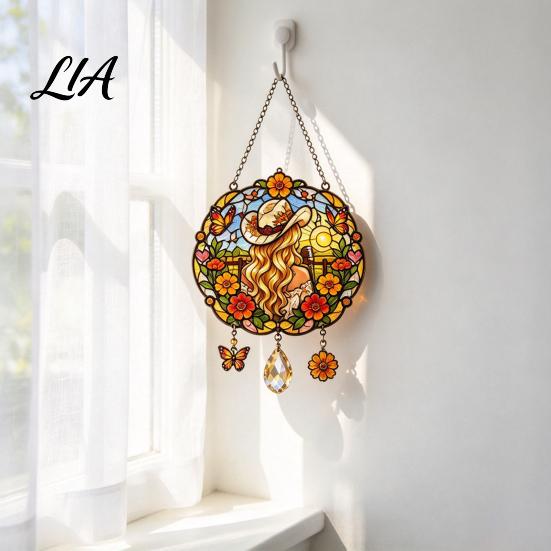 Waterproof Balcony Decoration Country Soul Memorial Suncatcher, Stained Glass Style Hanging Ornament, Crystal Sun Catcher Singer Themed Wind Chime for