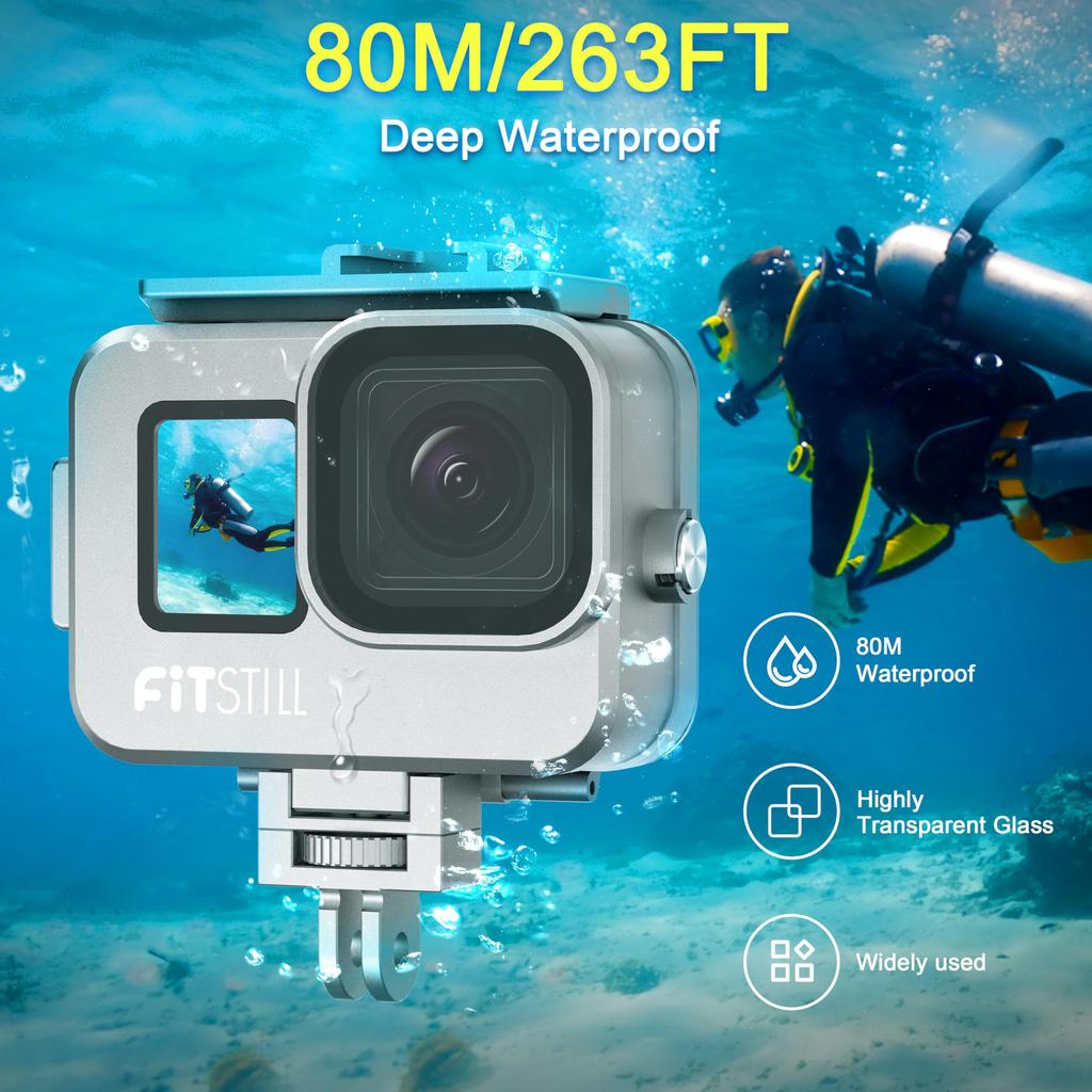 FitStill Waterproof Aluminum Alloy Case for Go Pro Hero13 for Go Pro Hero Black Action Camera Accessories 80M/263FT /Hero12 /Hero11 /Hero10 /Hero9