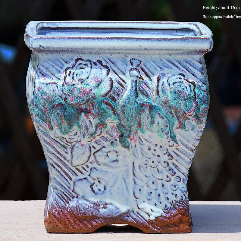 Терракотовый горшок для суккулентов ручной работы, большой квадратный с глянцевой глазурью и дышащим дизайном.