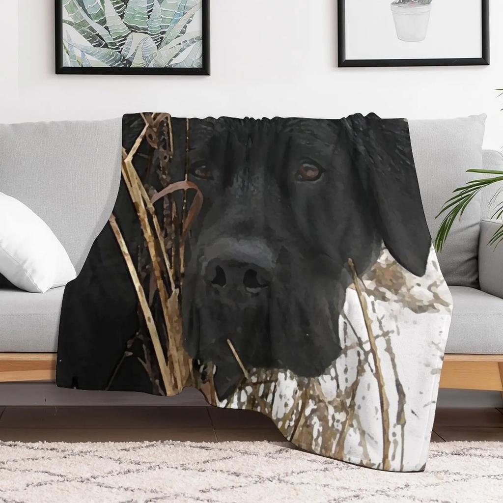 Late Season Hunt Black Labrador Throw Blanket Faux Fur Soft Warm Blanket for Bed