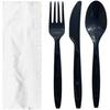 50 Heavy Weight Disposable Plastic Cutlery Sets Packets Knife Fork Spoon Napkin Made from Recycled Plastics and 100% Recyclable