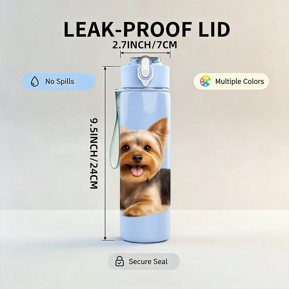1PC Yorkshire Terrier Puppy 750ml Color Plastic Sports Water Bottle Leakproof Flip Straw Lid Suitable for Sports Office Home Use