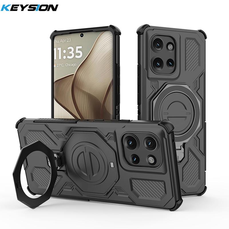 KEYSION Shockproof Magnetic Case for Motorola Edge 50 Pro 5G Upright Live Metal Ring Stand Phone Back Cover for MOTO Edge 50 5G