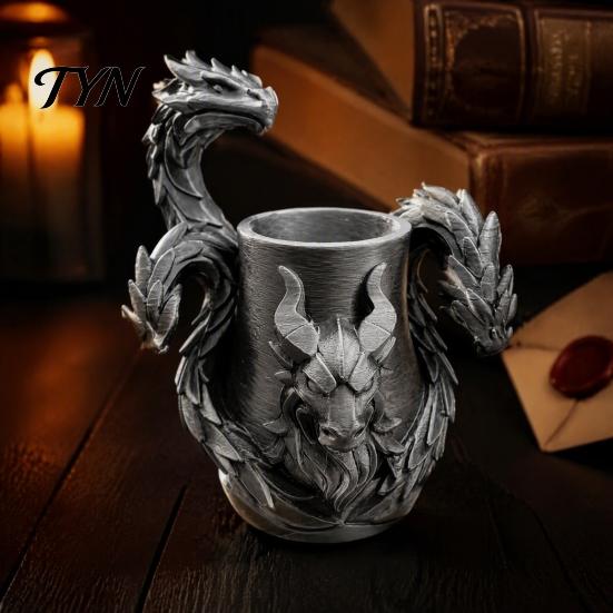 Подставка для ручек с рельефным орнаментом в виде трехглавого дракона, 3D-печатный фэнтезийный настольный органайзер, Хранение канцелярских принадлежностей, Реалистичные детали масштаба для ручек