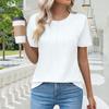 Yousheng Женские летние топы с круглым вырезом и коротким рукавом, складки, текстура, футболка, однотонные, свободный крой, эластичные топы, повседневная одежда