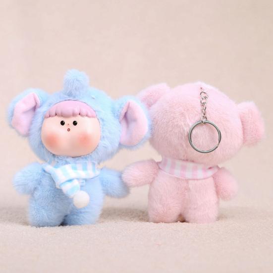 Yousheng Adorable Doll Pendant Multifunctional Plush Keychain with Hanging Buckle Cute Animal Shapes Fox Panda Soft Skin-Friendly Vinyl Face Gift