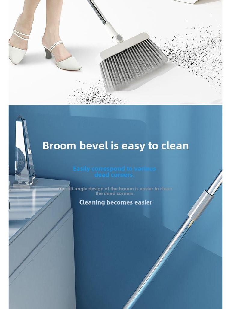 Folding Broom & Dustpan Set with Comb Teeth - Soft Bristle, Rotating Sweeper