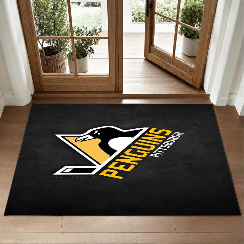Pittsburgh Penguins Design Crystal Velvet Rug Soft Decorative Mat for Bedroom Entrance