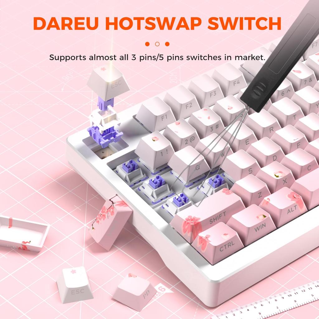 DAREU EK75PRO Gaming Keyboard Wireless Cherry Pink Tenkeyless USB Connectable Gasket Mount 81 Keys English Layout Cute RGB Mechanical Keyboard Hot