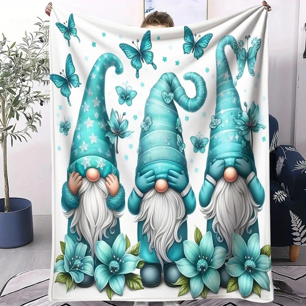 Fantasy Gnome Flannel Blanket Holiday Pastoral Dreamy Design for Bedroom Sofa Kids Room Perfect Gift for Family Couples Friends