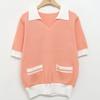 Shop   Women Color SliT Collar ShorT Sleeve KniT T shirT Dgb Wkn 4321 Navy