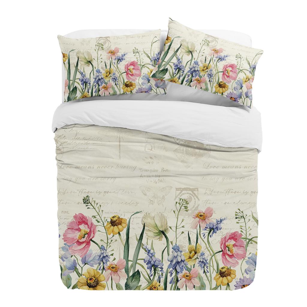 Spring Flowers Plants Wildflowers 3pcs Bedding Set For Double Bed Home Textile Duvet Cover Quilt Cover Pillowcase