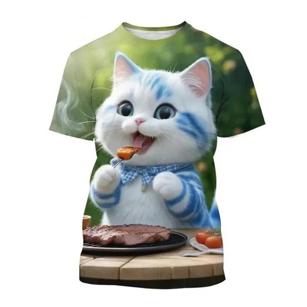 Новая футболка с 3D принтом кота, футболка с милым животным, домашним животным, кошкой, детская футболка с рисунком для мужчин и женщин, модные повседневные топы с круглым вырезом и короткими рукавами