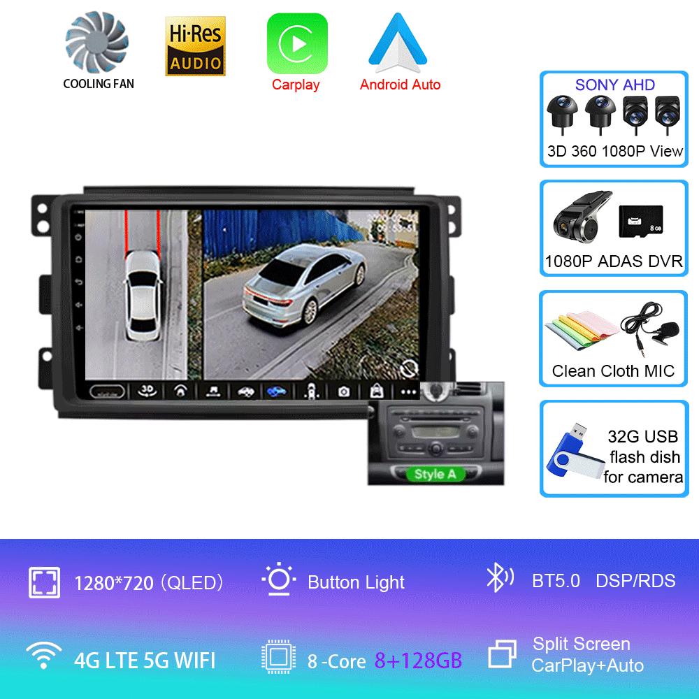 Автомобильное радио Android 14 для Mercedes Benz Smart Fortwo 451 2010 - 2015 Мультимедийный проигрыватель Carplay Авто GPS Навигация RDS Авторадио