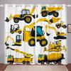2PCS Cartoon Cars Truck Window Drapes, Excavator Tractor Trucks Grommet Curtains Boys Construction Themed Curtain for Bedroom