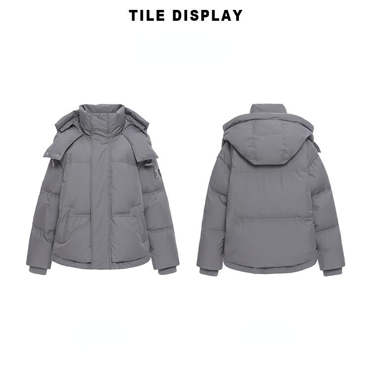 Fashion Design Gray Short Down Cotton Bread Jacket for Couples with Unique Bread Coat