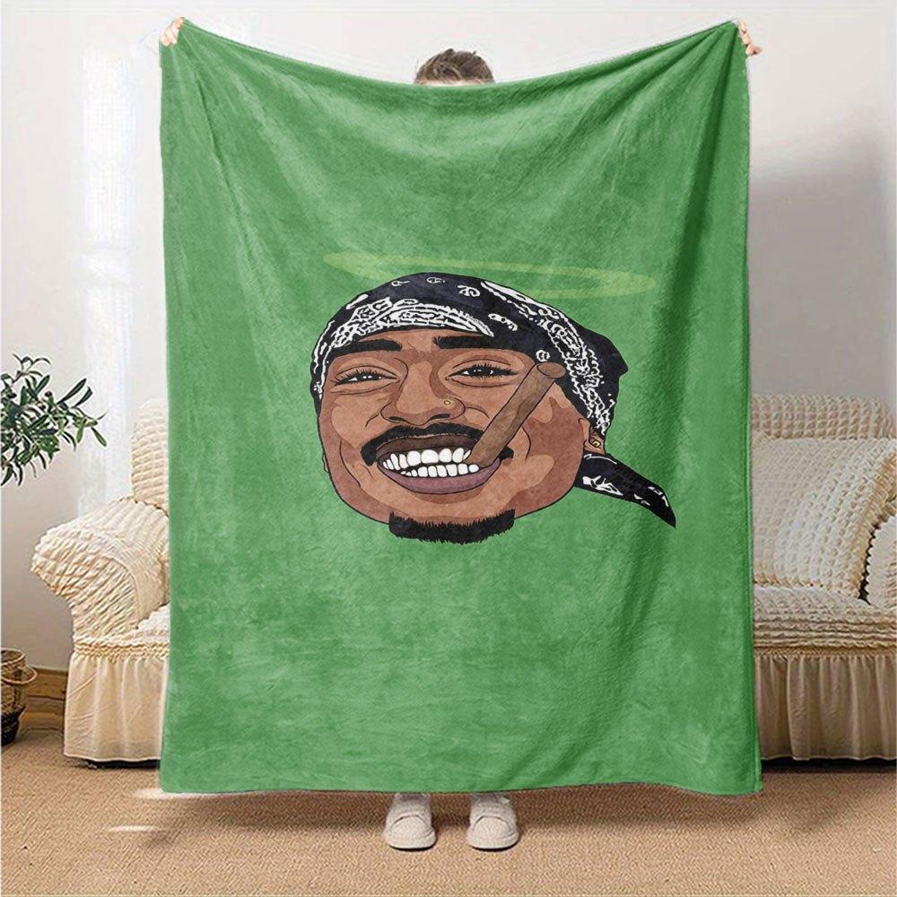 1 шт. Плед в стиле Hip Hop 2Pac, Мягкий, Легкий, Для всех сезонов, Многоцелевой плед для дивана, кровати, офиса и пикников, Французский стиль с культовыми обложками альбомов и цитатами
