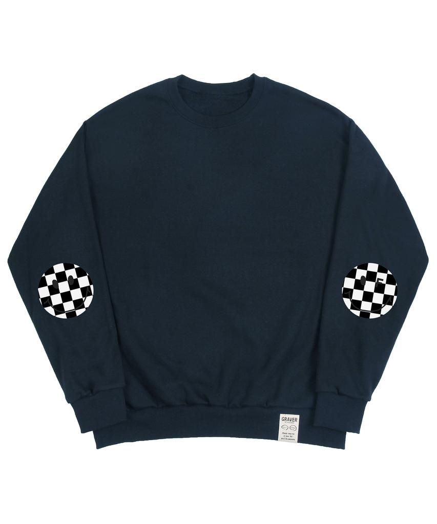 GRAVER [Unisex] Elbow Checkerboard Dot Smile Sweatshirt_Navy
