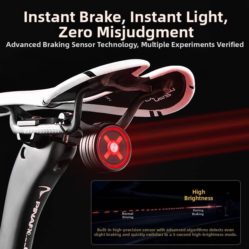 High Visibility Bike Taillight, Aluminum Alloy Build & Smart Brake Sensing, Reliable Safety Warning Accessory for Night Riding