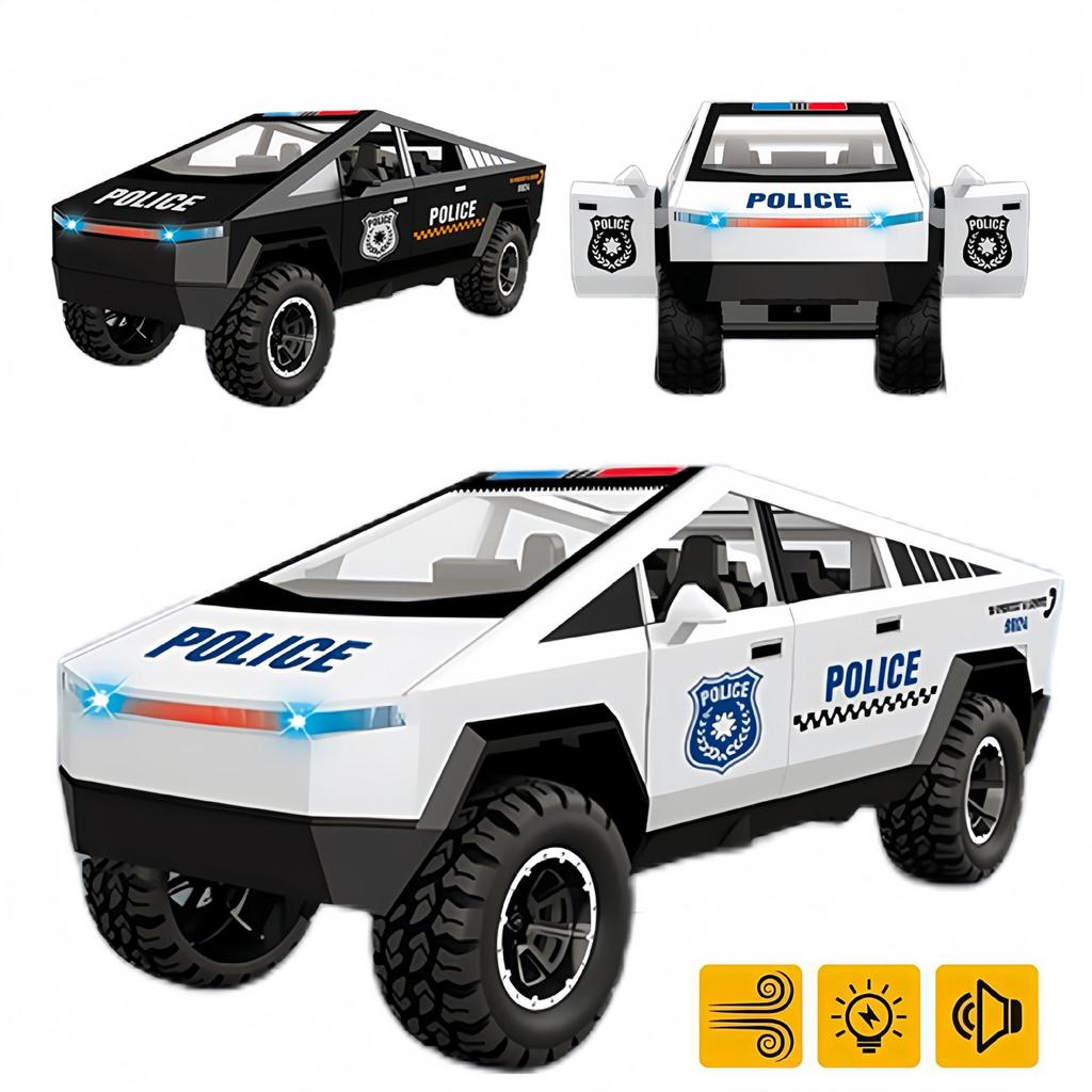 Tesla Cybertruck Large Toy Police Car with Sound, Light, and Spray Simulation