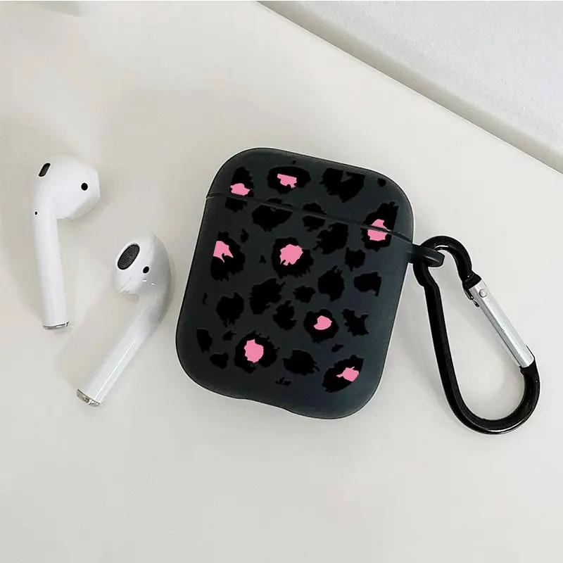 Розово-красный, черный леопардовый принт, подходит для защитного чехла AirPods 1/1-го поколения, чехол для беспроводных Bluetooth-наушников Apple pro/1.