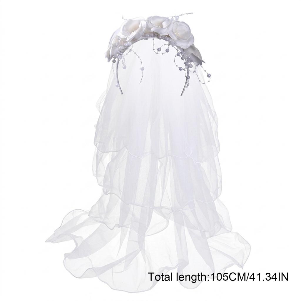 Korean Style Princess Flower Headband Veil for Kids Stage Performance with Comfortable Fit