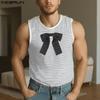 Мужские майки без рукавов с круглым вырезом, полосатым принтом и бантом