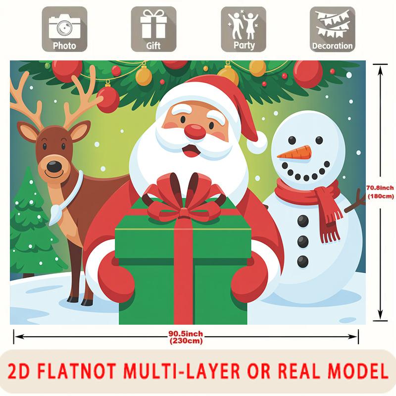 Party Backdrop Santa Claus Christmas Flat Winter Santa Claus Reindeer Snowman Holiday Event Photo Background Front Door Decor
