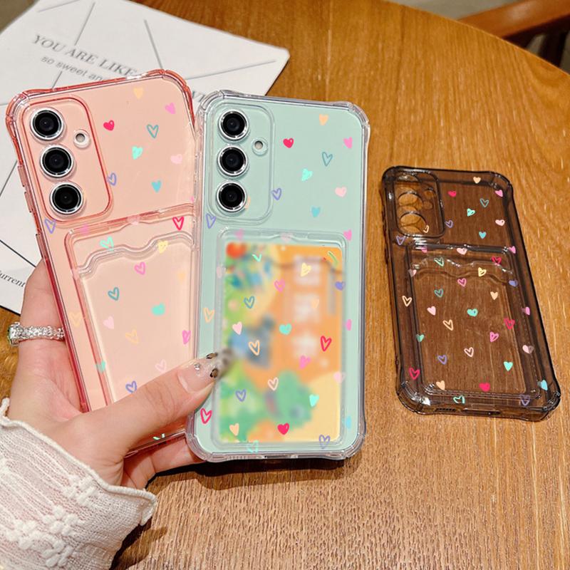 Чехол-кошелек с карманом для карт для Samsung Galaxy S25 Edge S24 Ultra S23 S24 FE A17 A55 A35 A25 A15 A16 A56 5G TPU чехол для телефона с маленькими сердечками