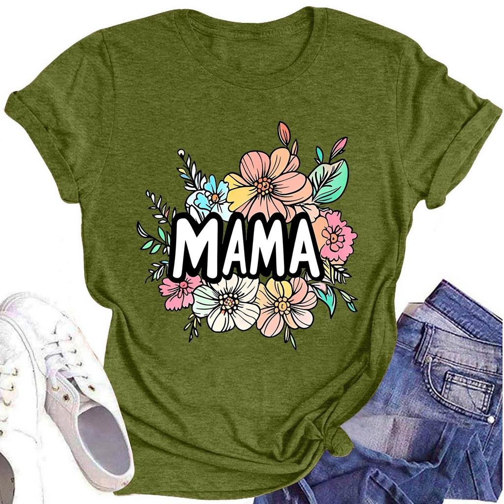 Женская модная футболка с круглым вырезом и коротким рукавом, повседневный топ с принтом ко Дню матери