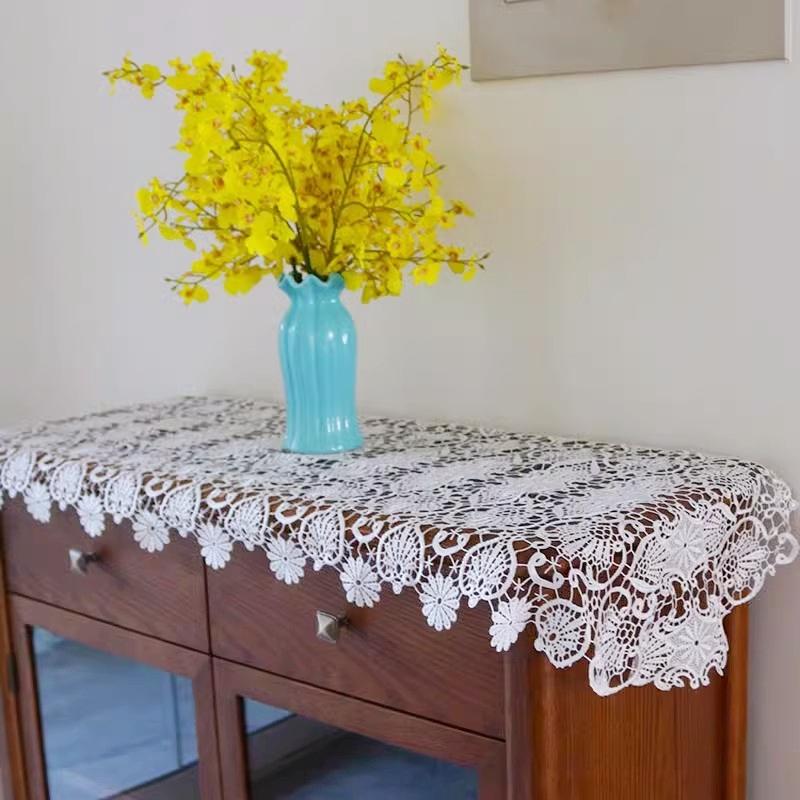 Европейская белая водорастворимая вышитая крючком скатерть Настольный флаг Тумба под телевизор Фортепиано Камин Чехол Рождественский свадебный декор