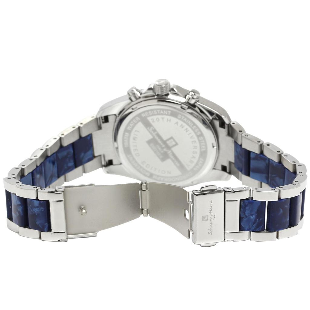 Salvatore Marra Часы Хронограф Ацетат Комбинированный Ремешок Модель Ограниченного Выпуска к 20-летию Рейтинг Бренда Часы Подарок Синий Серебристый [Salvatore Mara] Мужские
