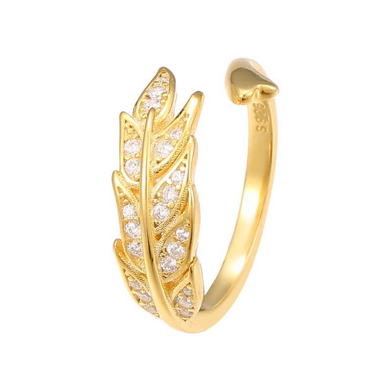 Кольцо Banyan Tree S925 Silver для женщин с открытым указательным пальцем в виде листа - простой, модный дизайн с пшеничными колосками