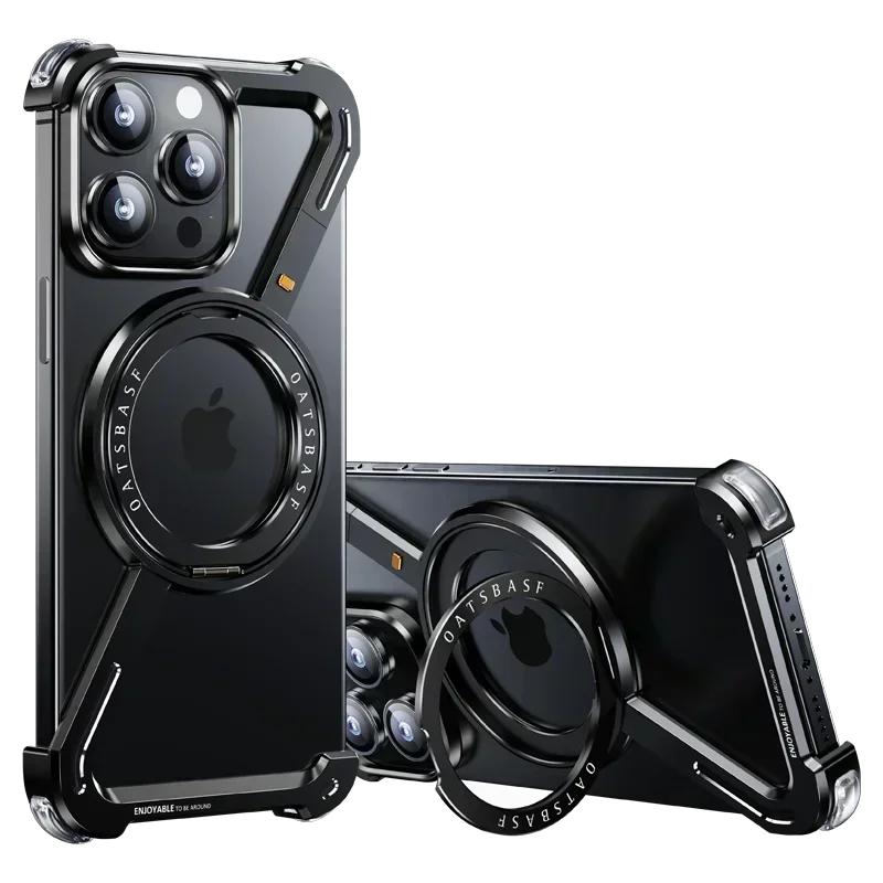 Чехол Eary Z для iPhone 16 15 14 13 12 Pro Max с поддержкой Magsafe, 360° вращающаяся магнитная подставка, безрамочный металлический бампер, чехол для телефона