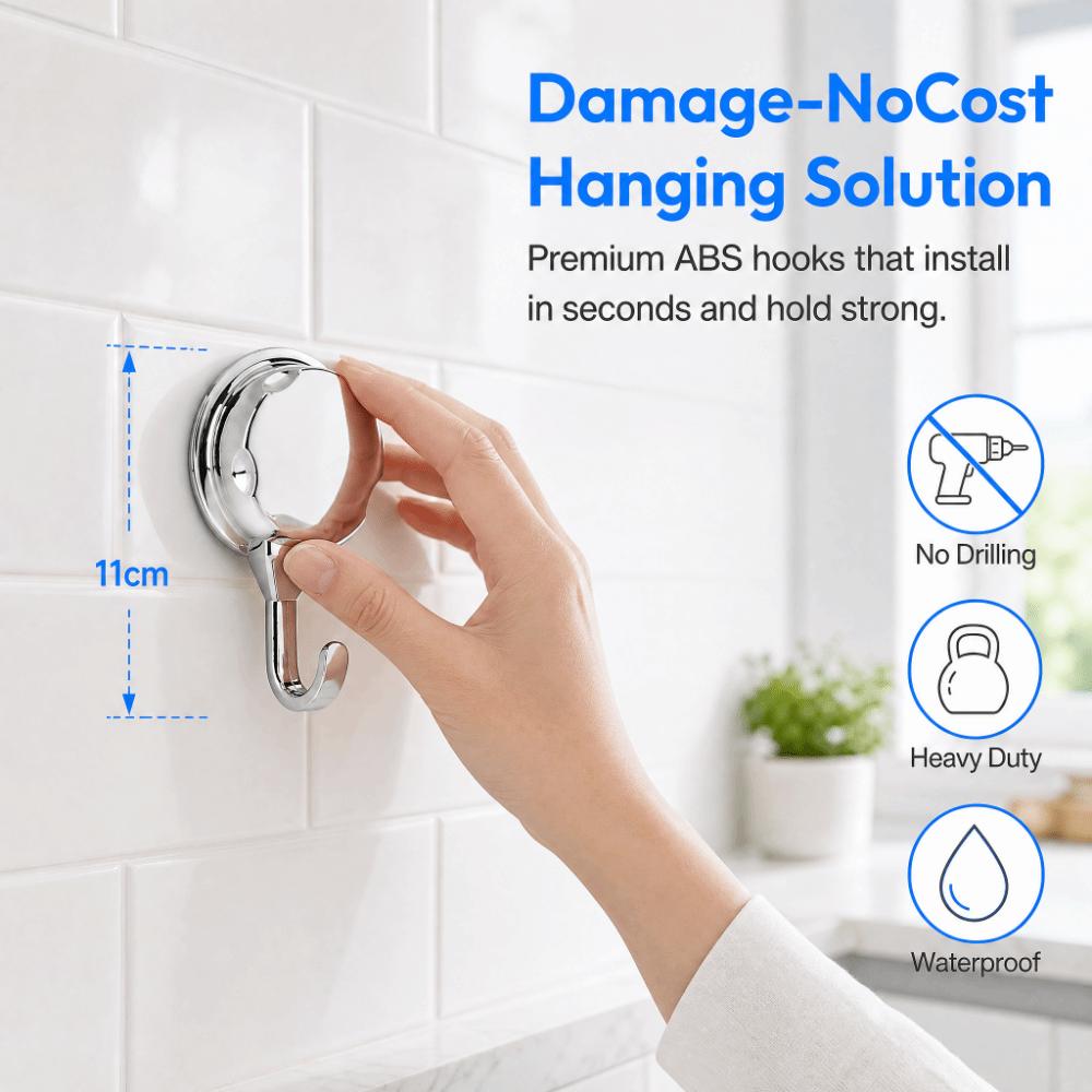 3 PCS Silver Suction Cup Hook ABS Towel Hook Convenient Robe Hook  Flat Smooth Surface