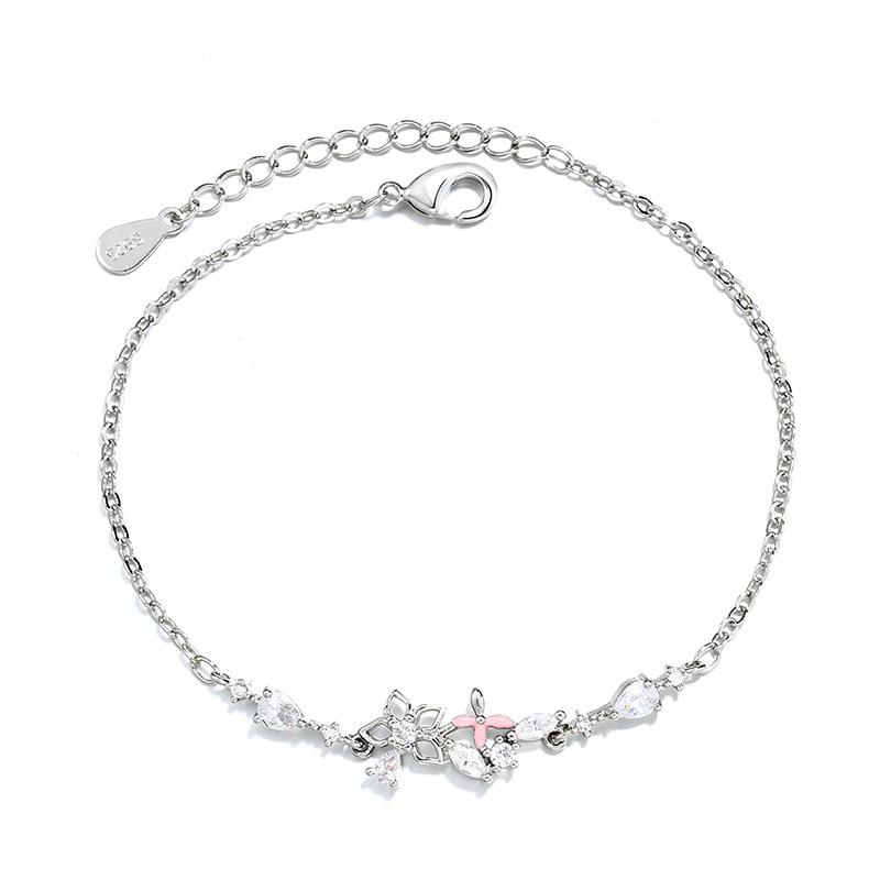 925 Silver Diamond-Studded Butterfly Bracelet Women's Fashion Temperament Flower Adjustable Jewelry