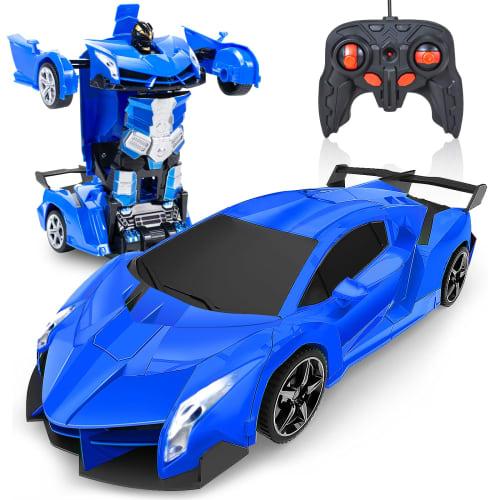 Transforming Robot Car, Stunt Car, Electric RC Car with LED Lights, 360-Degree Rotation, Model Car, Kids' Toy, Birthday, Christmas Gift (Blue)