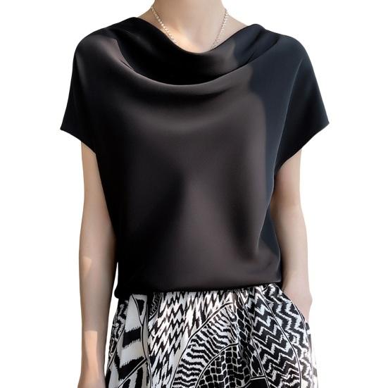 Женские топы, атласные гладкие топы с однотонными рукавами и воротником, короткая цветная искусственная блузка, уличная одежда