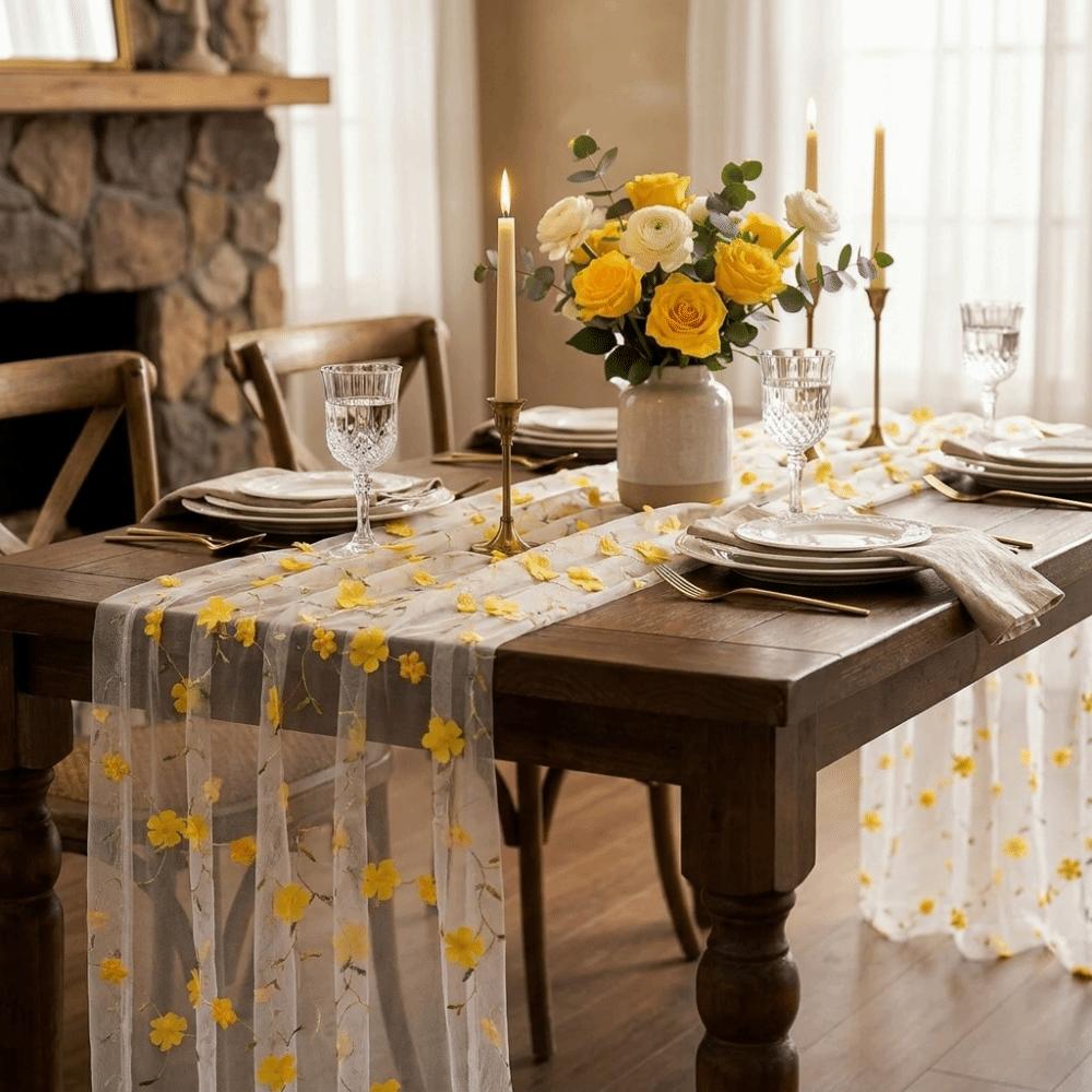 Semi-Transparent Tulle Table Runner Romantic Gauze Table Flag Countryside Party