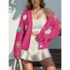 Fall Women's Plus Size Floral Pattern Button Knit Cardigan Cute Loose Long Sleeve Sweater