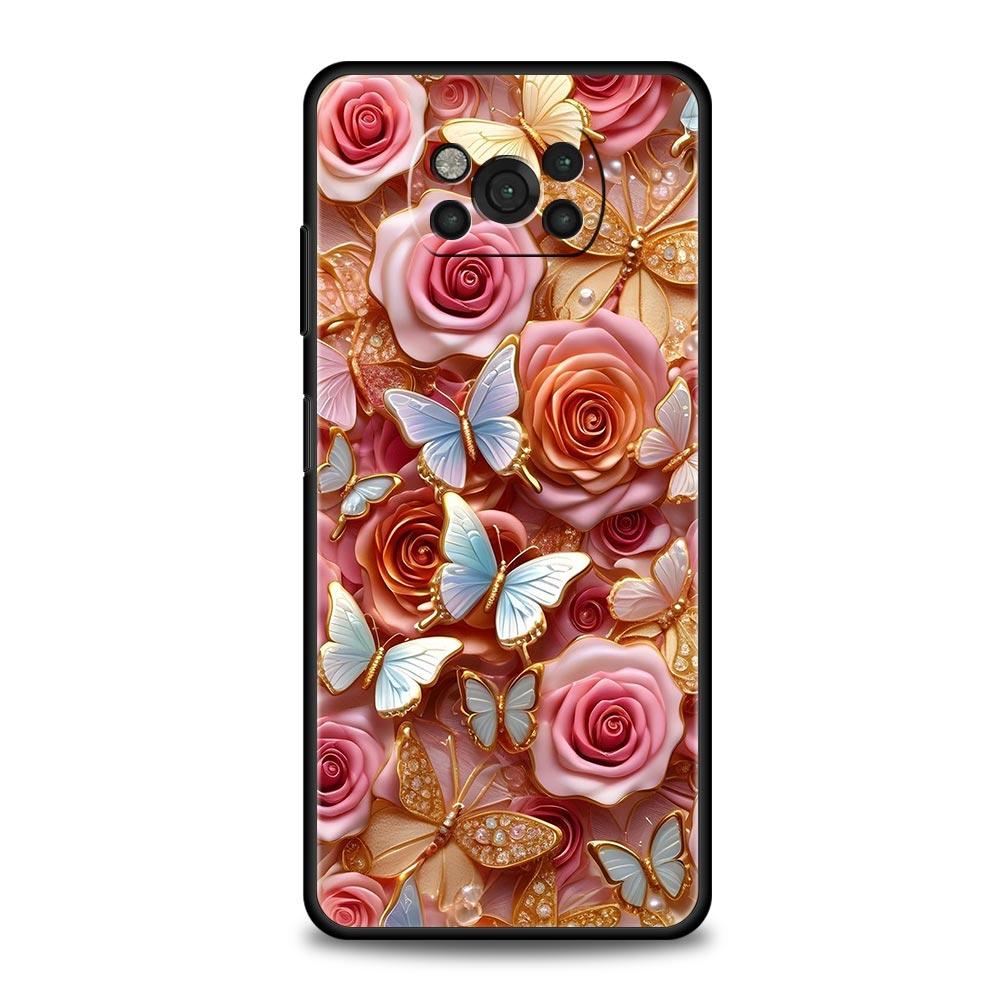 Модный Чехол-Бампер с Узором Бабочка и Цветы для Xiaomi Poco F7 Ultra F6 F5 F4 F3 X6 X5 X4 X3 NFC C51 C55 GT Мягкий ТПУ