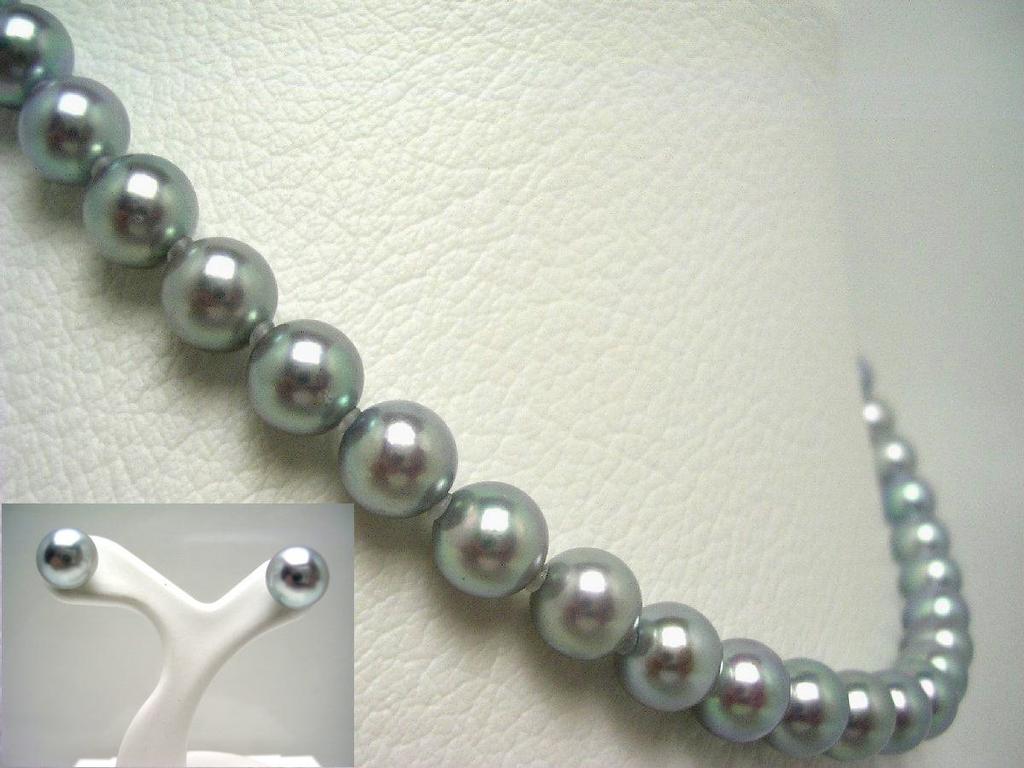 Isowa Pearl специализированный магазин жемчуга в Исэ, жемчужное ожерелье Akoya, серьги, серебристо-голубой, серебряная застежка 64702 (Isowa Pearl, Шима) 7,0-7,5 мм