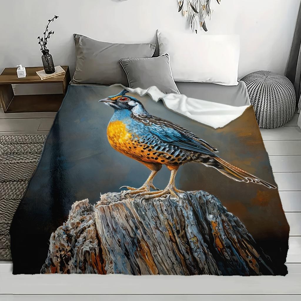 Bird Print Flannel Throw Blanket - Soft Polyester, Multi-Color, Tear-Resistant for All Seasons - Perfect Gift for African Girls,